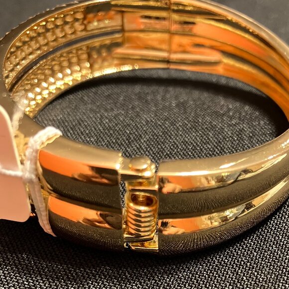 Natasha Gold Tone Hinged Bangle with Crystals (8") - Picture 7 of 10